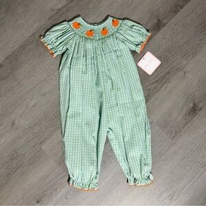 6m | smocked pumpkin baby romper